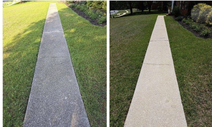 Concrete sidewalk — before and after pressure washing
